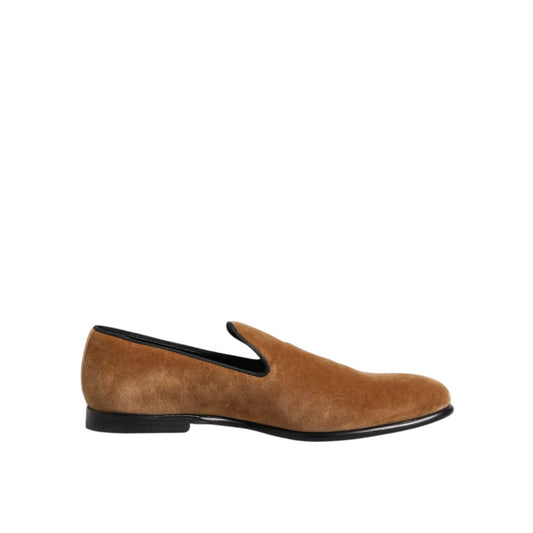 Dolce & Gabbana Brown Suede Slip On Men Loafers Formal Shoes crafted from soft suede with leather sole for versatile formal wear.