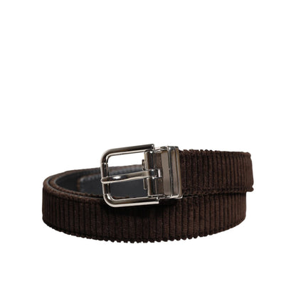 Dolce & Gabbana Brown Velvet Metal Buckle Classic Belt