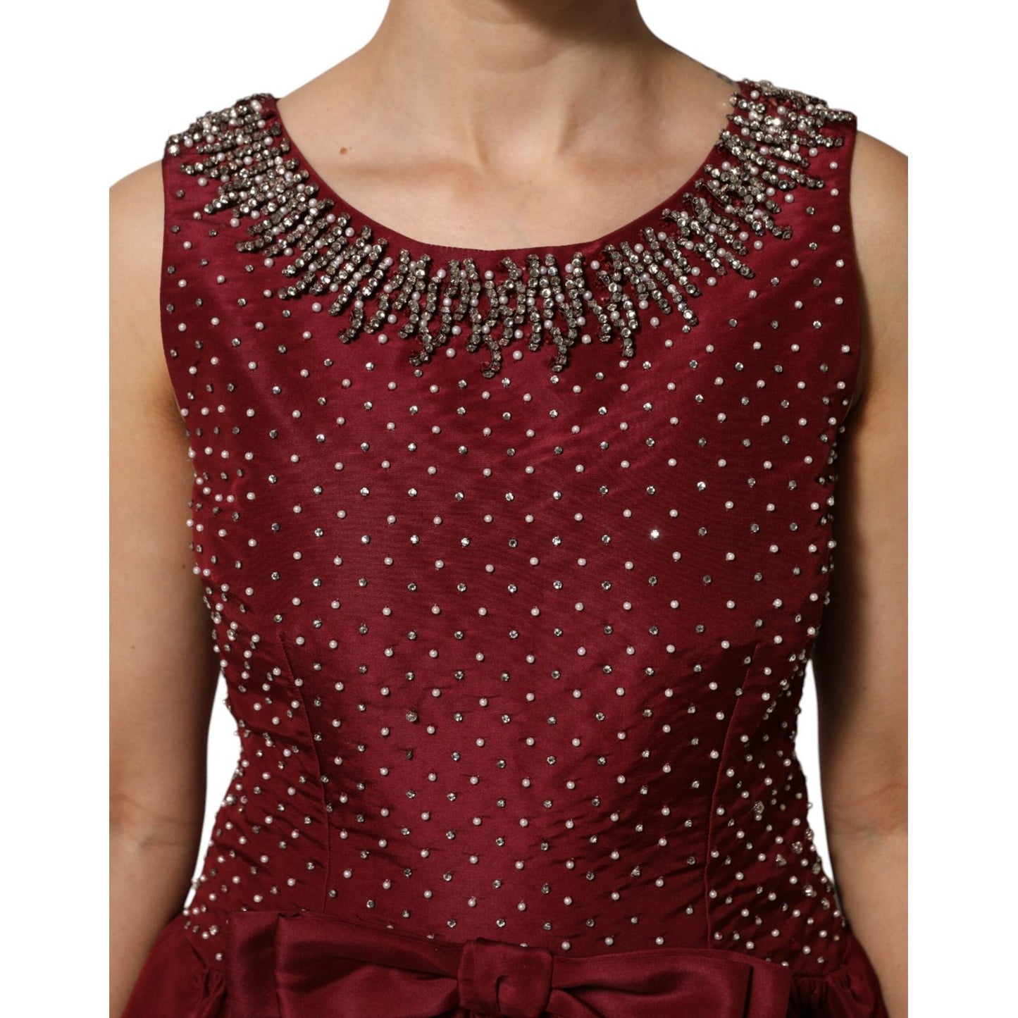 Dolce & Gabbana Burgundy Silk Beaded Evening Gown Dress