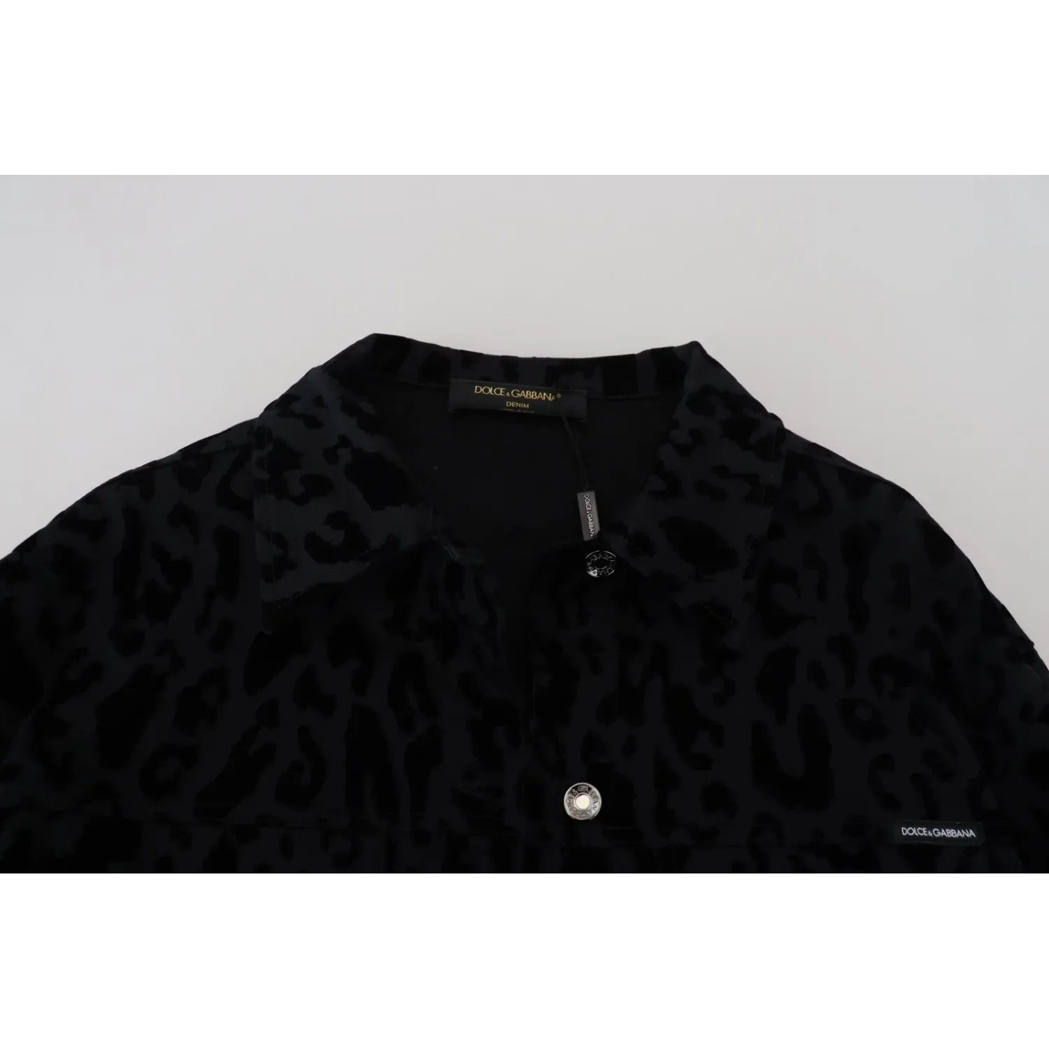 Dolce & Gabbana Cotton Black Leopard Long Sleeve Denim Jacket