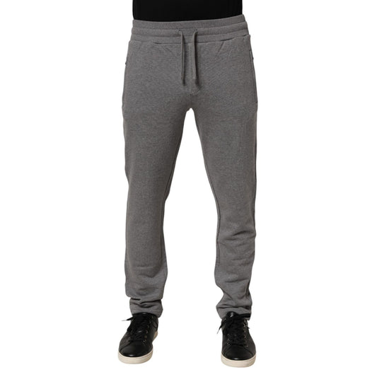 Front view of Dolce & Gabbana Cotton Jogger Sweatpants Trouser Gray with elastic waistband and tapered fit, perfect for casual style.