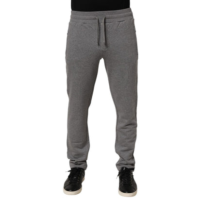 Dolce & Gabbana Cotton Jogger Sweatpants Trouser Gray with elastic waistband, tapered fit, shown on model.