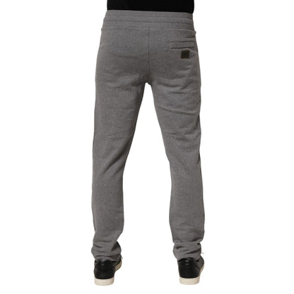 Back view of Dolce & Gabbana Cotton Jogger Sweatpants Trouser Gray with elastic waistband and tapered fit.