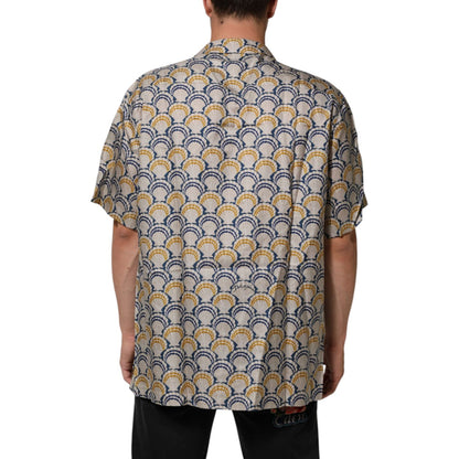 Dolce & Gabbana Cream Cotton Silk Hawaii Scallop Shell Print Shirt