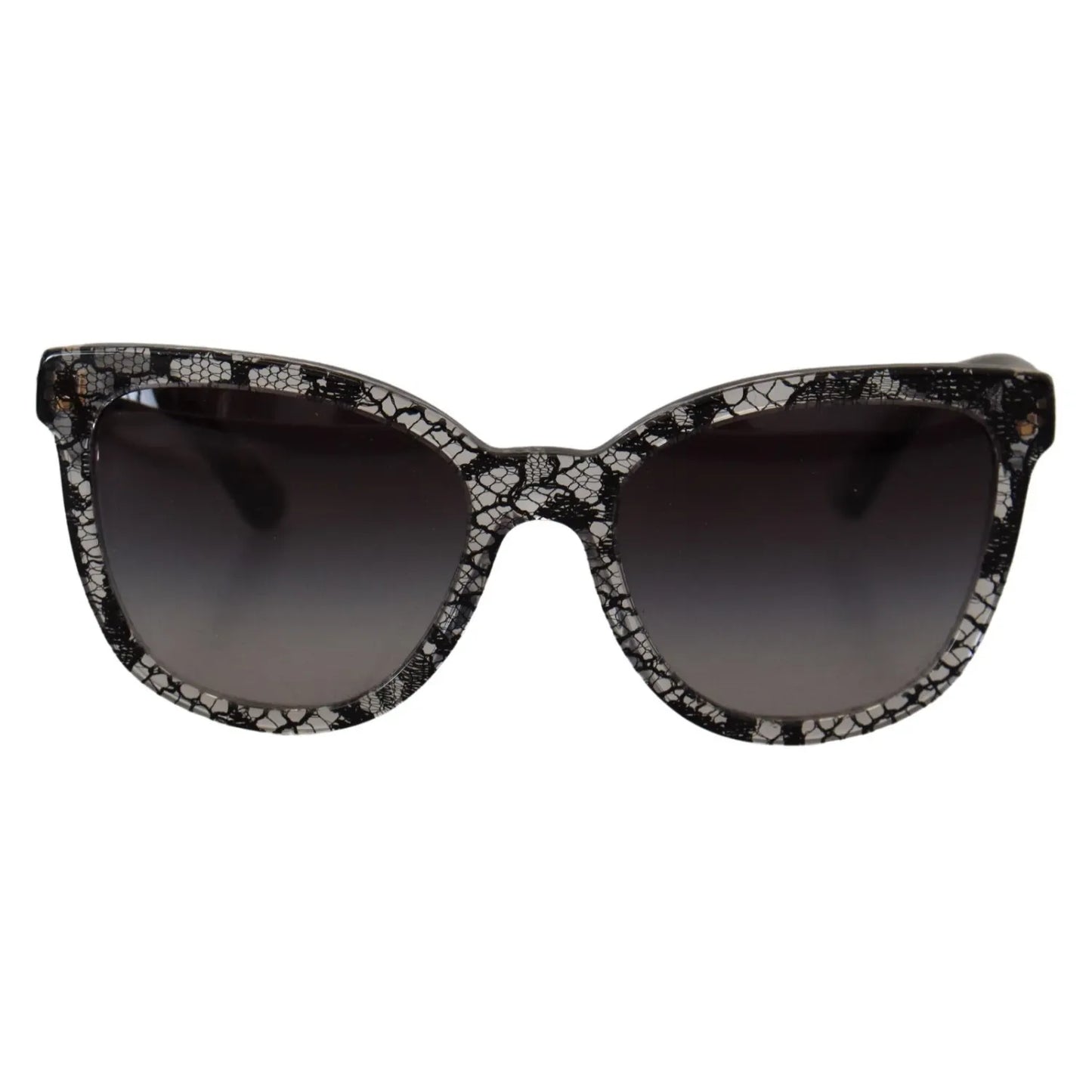 Dolce & Gabbana DG4190 Black Lace Acetate Crystal Round Sunglasses with gray gradient lenses for women, 100% UV protection.
