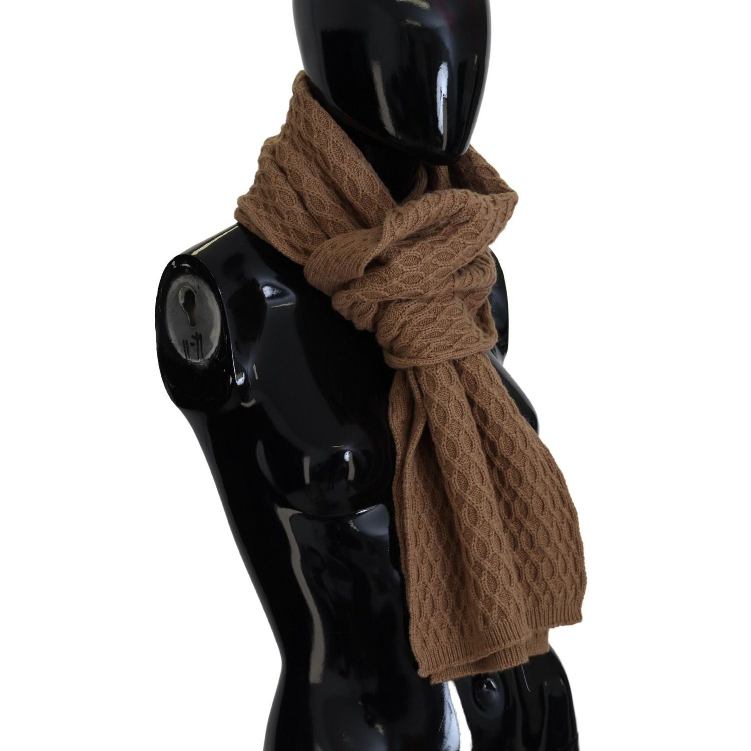 Dolce & Gabbana Dark Brown Wrap Shawl Knitted Camel Scarf