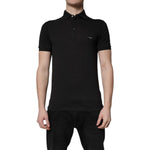 Dolce & Gabbana Dark Gray Logo Plaque Cotton Men Polo Shirt T-shirt with short sleeves and collar, front view.