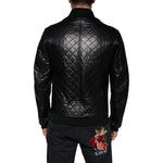 Dolce & Gabbana Black Calf Leather Quilted Full Zip Jacket JKT4086-48