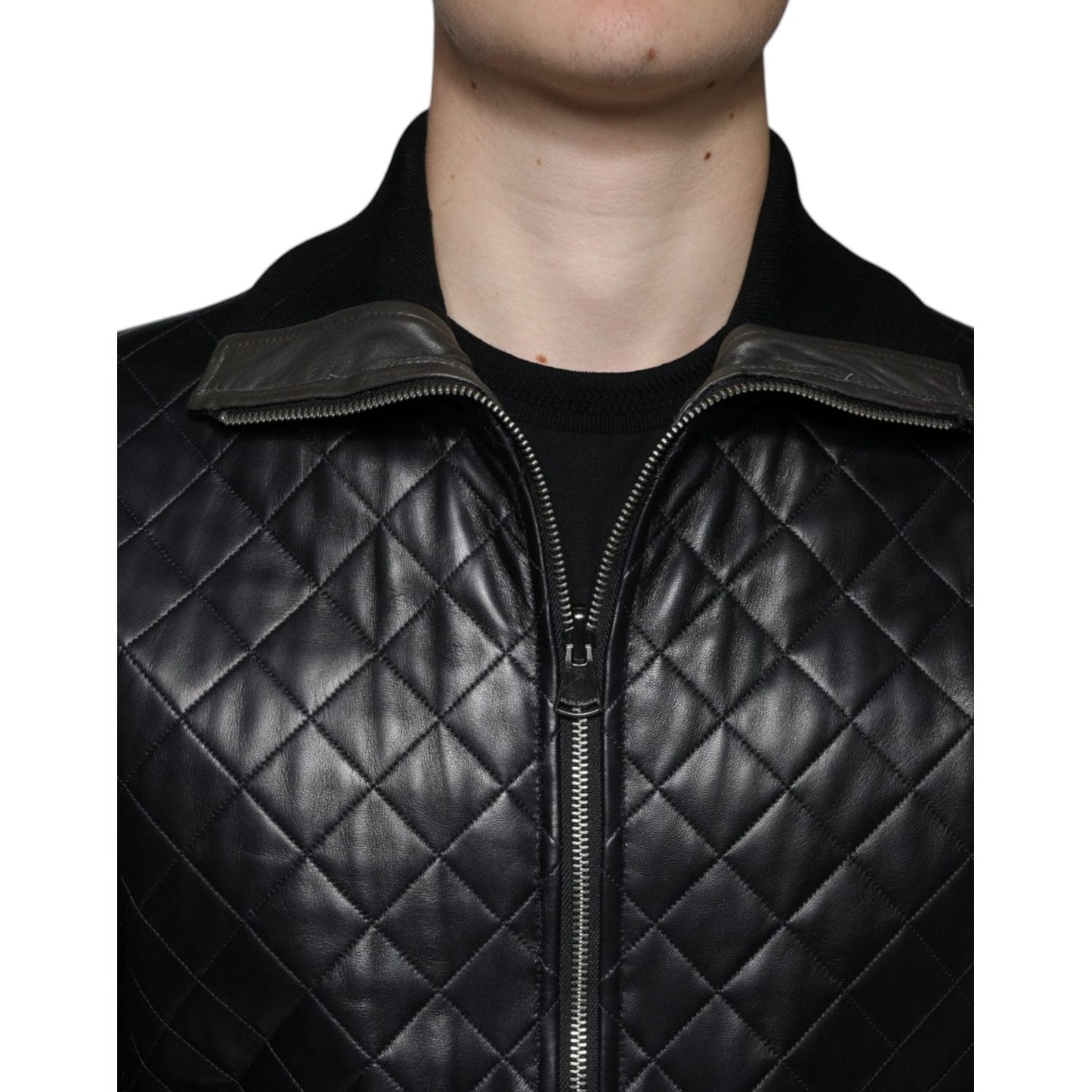 Dolce & Gabbana Black Calf Leather Quilted Full Zip Jacket JKT4086-48