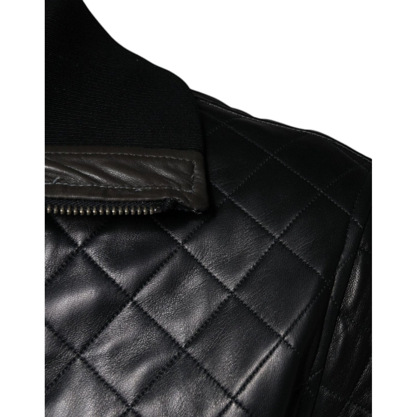 Dolce & Gabbana Black Calf Leather Quilted Full Zip Jacket JKT4086-48