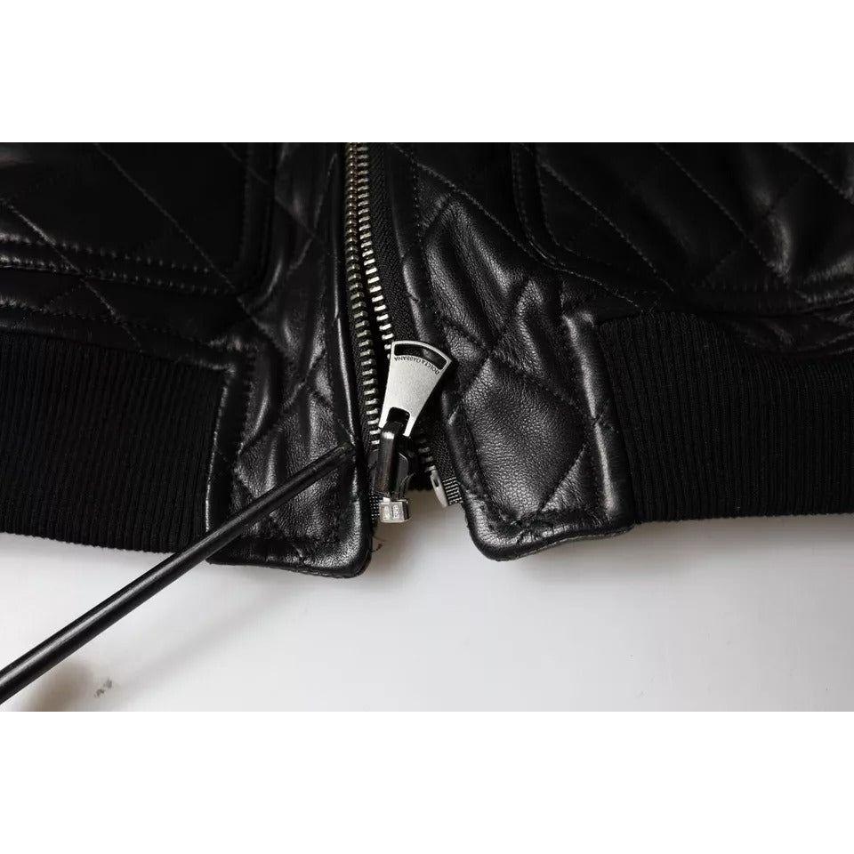 Dolce & Gabbana Black Calf Leather Quilted Full Zip Jacket JKT4086-48