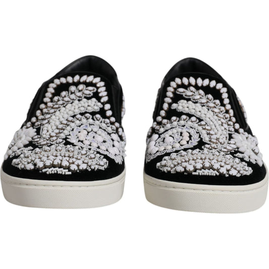 Dolce & Gabbana Black Embellished London Men Slip On Shoes MV6587-41