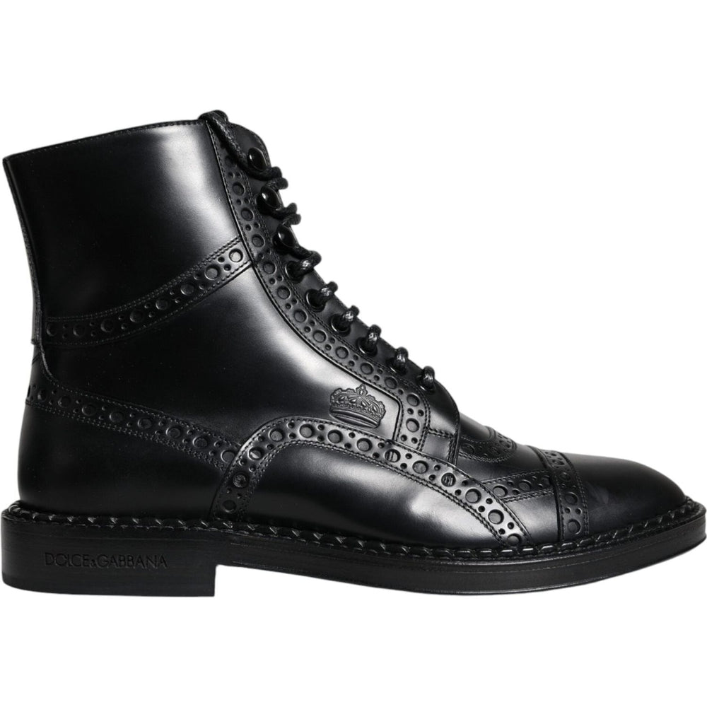 Dolce & Gabbana Black Leather Lace Up Mid Calf Boots Shoes Dolce & Gabbana Black