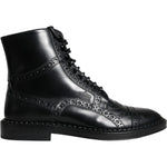 Dolce & Gabbana Black Leather Lace Up Mid Calf Boots Shoes Dolce & Gabbana Black