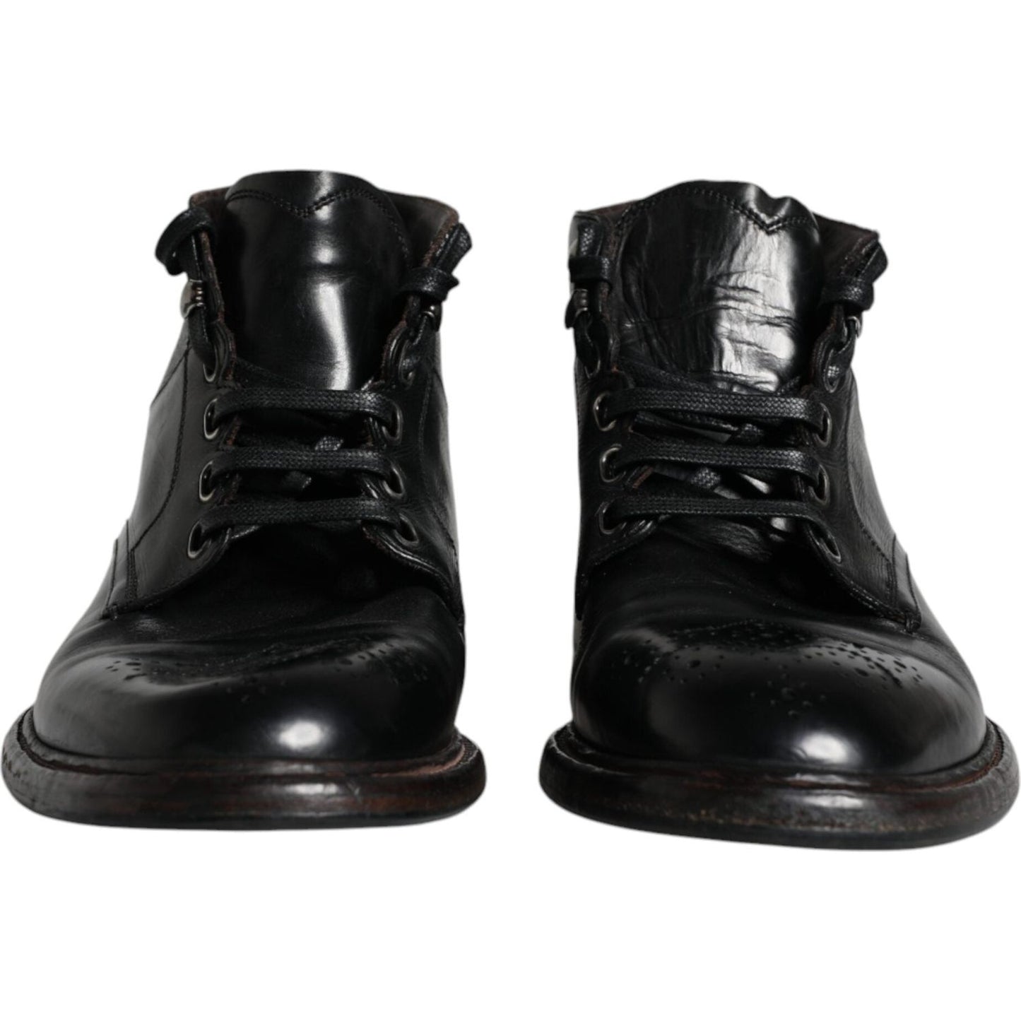 Dolce & Gabbana Black Leather Men Short Boots Lace Up Shoes MV6309-41.5