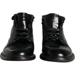 Dolce & Gabbana Black Leather Men Short Boots Lace Up Shoes MV6309-41.5