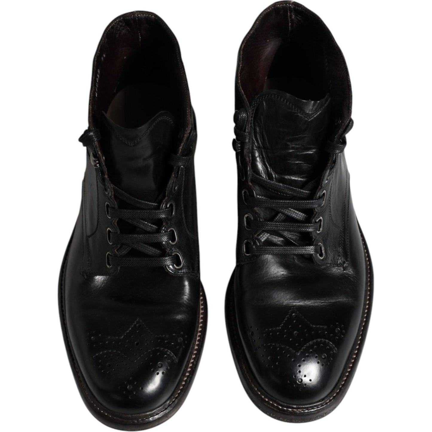 Dolce & Gabbana Black Leather Men Short Boots Lace Up Shoes MV6309-41.5