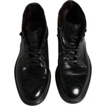 Dolce & Gabbana Black Leather Men Short Boots Lace Up Shoes MV6309-41.5