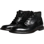 Dolce & Gabbana Black Leather Men Short Boots Lace Up Shoes MV6309-41.5