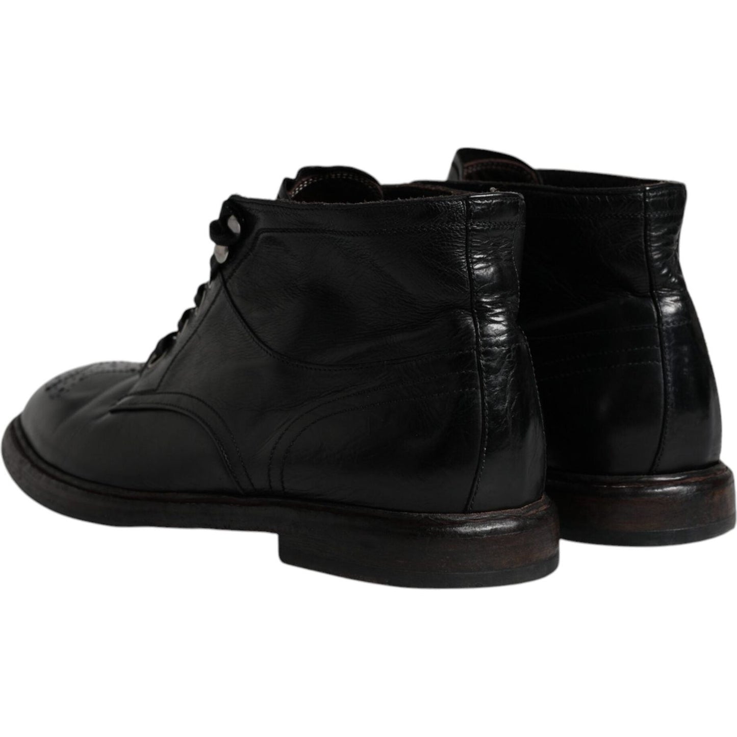Dolce & Gabbana Black Leather Men Short Boots Lace Up Shoes MV6309-41.5