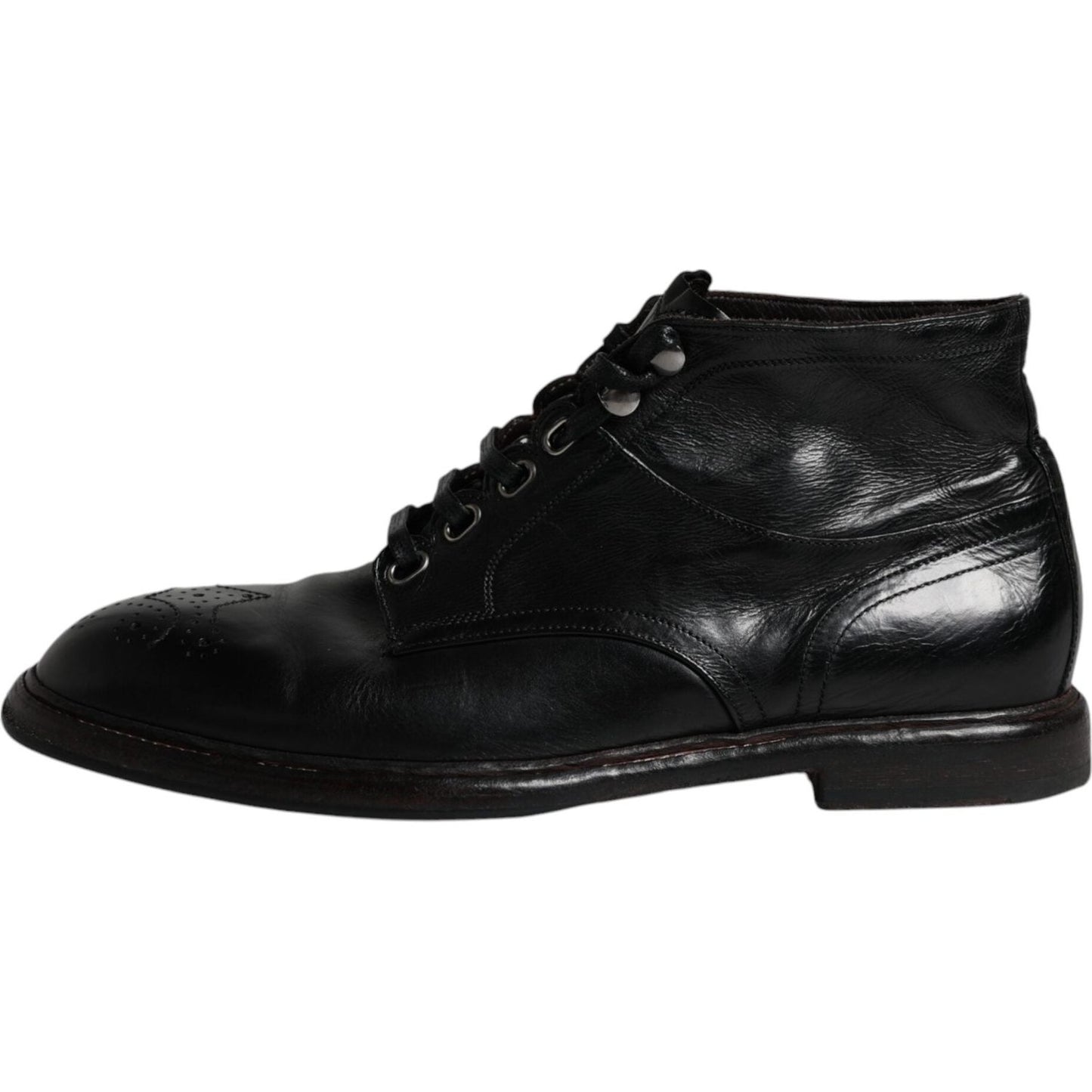 Dolce & Gabbana Black Leather Men Short Boots Lace Up Shoes MV6309-41.5
