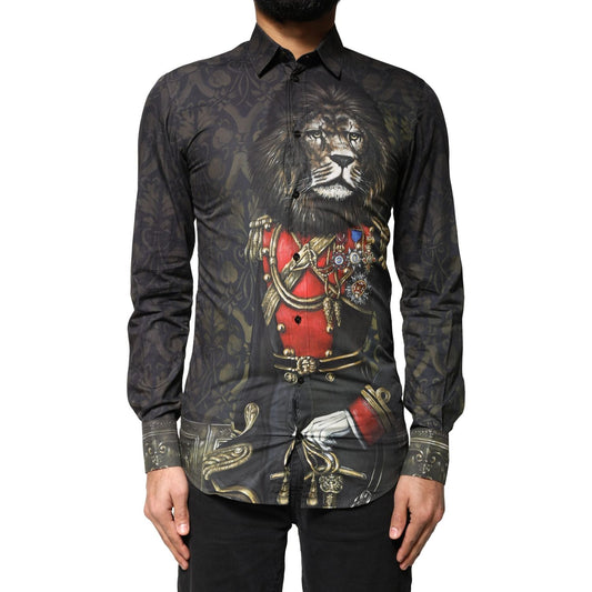 Dolce & Gabbana Dolce & Gabbana Black Royal Pet Portrait GOLD Dress Shirt 1728,67345645728,Black,Clothing,Dolce & Gabbana,IT37 | XS,Material: 100% Cotton,Men,Men - Clothing,New with tags,Shirts - Men - Clothing TSH83801-37