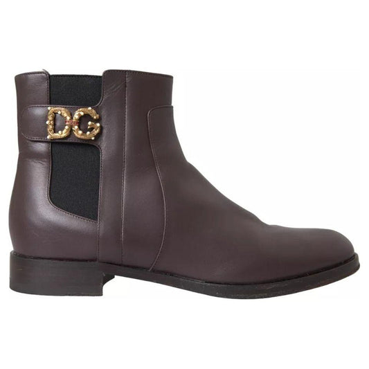 Dolce & Gabbana Brown Leather AMORE Flats Ankle Boots Shoes LA10908-37.5