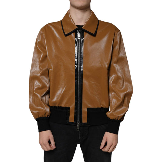 Dolce & Gabbana Dolce & Gabbana Brown Leather Full Zip Men Bomber Jacket JKT4142-46 1728,67345645728,Brown,Dolce & Gabbana,IT46 | S,IT48 | M,Jackets - Men - Clothing,Material: 100% Leather,Men,New with tags