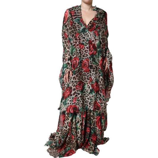 Dolce & Gabbana Dolce & Gabbana Brown Leopard Red Roses Silk Long Gown Dress DR281229-38 1728,67345645728,Brown,Dolce & Gabbana,Dresses - Women - Clothing,IT38 | S,Material: 100% Silk,New with tags,Women