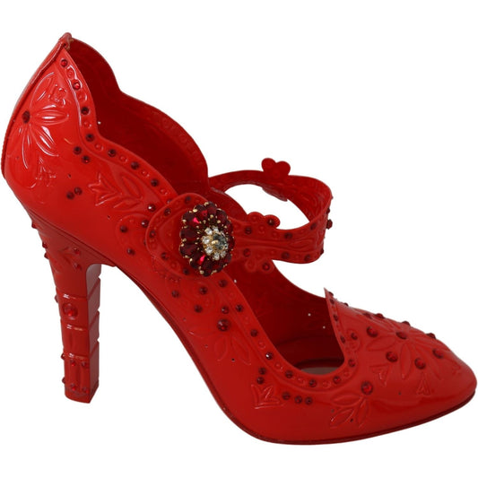 Dolce & Gabbana Dolce & Gabbana Chic Red Crystal Cinderella Pumps LA7289-40 1728,67345645728,Dolce & Gabbana,EU40/US9.5,Material: PVC,New with tags,Pumps - Women - Shoes,Red,Women