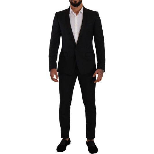 Dolce & Gabbana Dolce & Gabbana Elegant Black Patterned Wool-Silk Suit KOS1910 - 48 1728,67345645728,Black,Dolce & Gabbana,IT48 | M,Men,New with tags,Suits - Men - Clothing