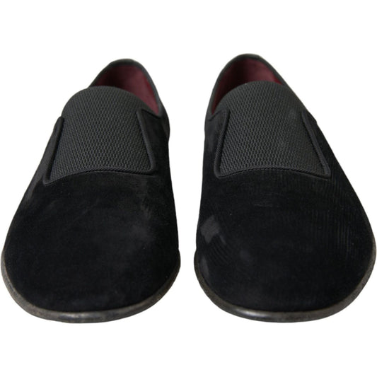 Dolce & Gabbana Dolce & Gabbana Elegant Black Velor Loafers for the Discerning Gentleman MV5402-41 1728,67345645728,Black,Dolce & Gabbana,EU41/US8,Loafers - Men - Shoes,Material: 90% Cotton 10% Calfskin,Men,New with tags