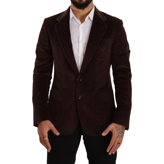 Dolce & Gabbana Dolce & Gabbana Elegant Brown Corduroy Slim Fit Blazer KOS1924 - 50 1728,67345645728,Blazers - Men - Clothing,Brown,Dolce & Gabbana,IT50 | L,Material: 100% Cotton,Men,New with tags