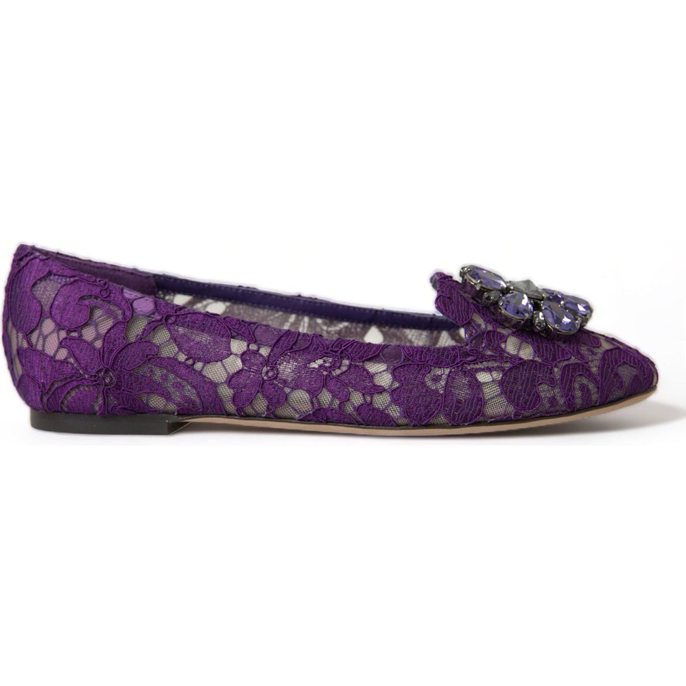 Dolce & Gabbana Dolce & Gabbana Elegant Floral Lace Vally Flat Shoes LA10303-37 1728,67345645728,Dolce & Gabbana,EU37/US6.5,Flat Shoes - Women - Shoes,Material: 56% Viscose 39% Cotton 5% Nylon,New with tags,Purple,Women