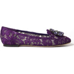 Dolce & Gabbana Dolce & Gabbana Elegant Floral Lace Vally Flat Shoes LA10303-37 1728,67345645728,Dolce & Gabbana,EU37/US6.5,Flat Shoes - Women - Shoes,Material: 56% Viscose 39% Cotton 5% Nylon,New with tags,Purple,Women
