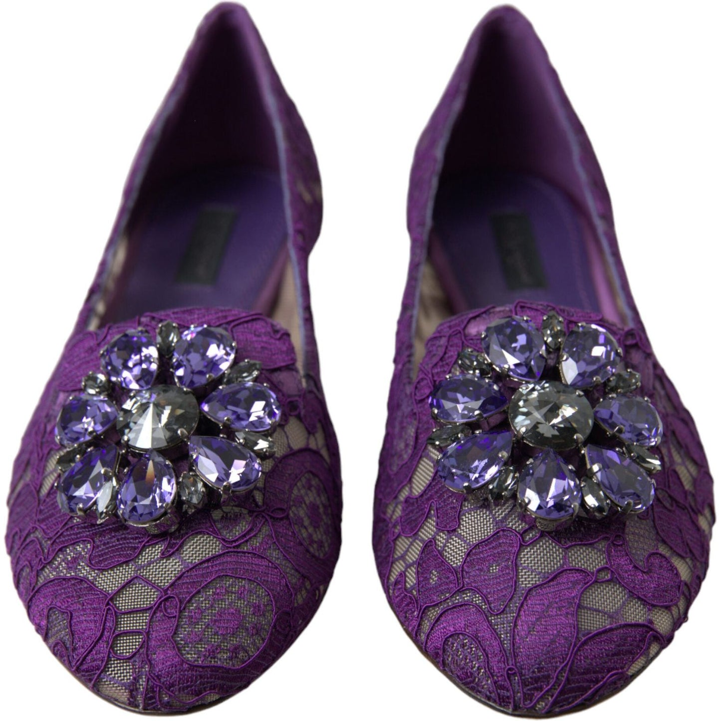 Dolce & Gabbana Dolce & Gabbana Elegant Floral Lace Vally Flat Shoes LA10303-37 1728,67345645728,Dolce & Gabbana,EU37/US6.5,Flat Shoes - Women - Shoes,Material: 56% Viscose 39% Cotton 5% Nylon,New with tags,Purple,Women
