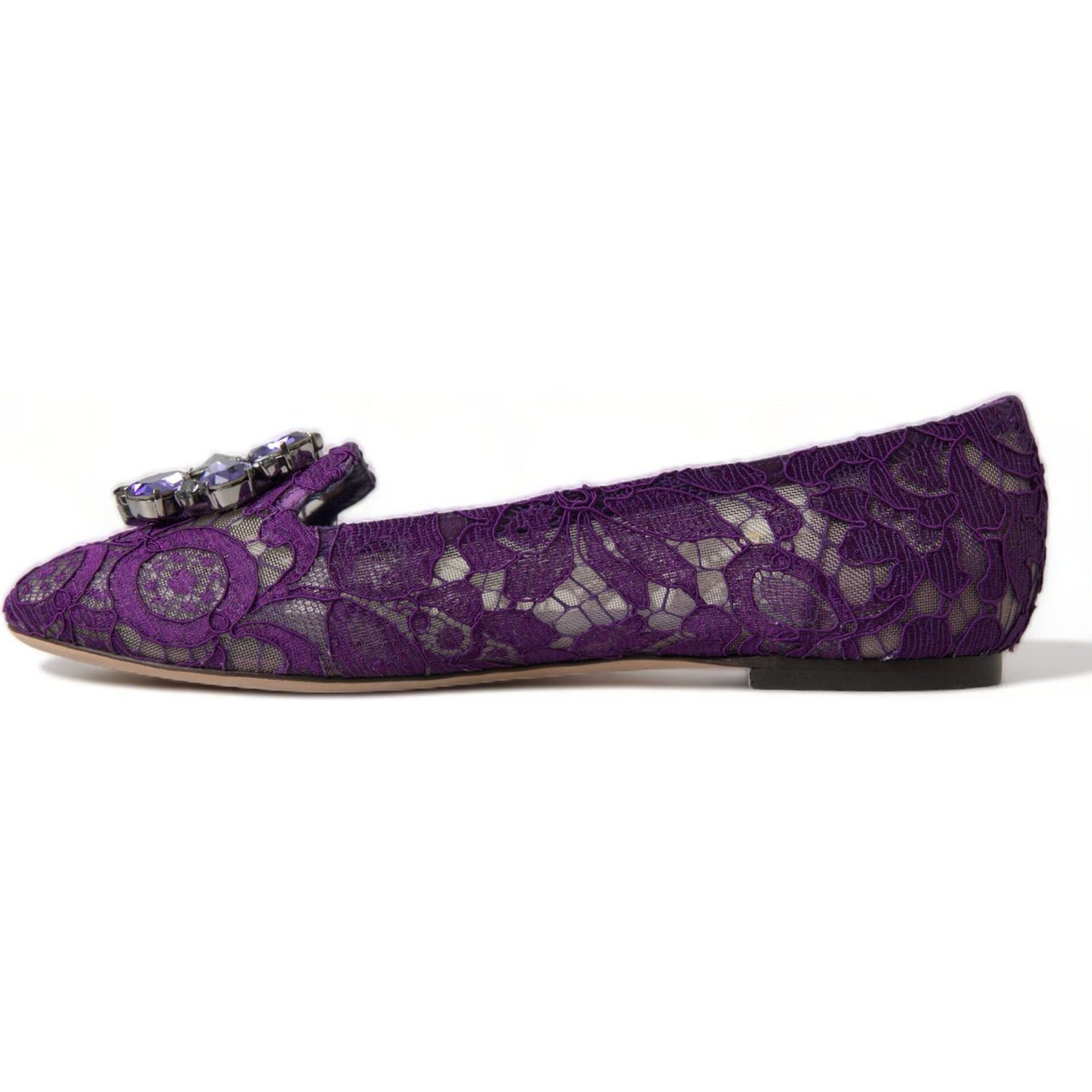 Dolce & Gabbana Dolce & Gabbana Elegant Floral Lace Vally Flat Shoes LA10303-37 1728,67345645728,Dolce & Gabbana,EU37/US6.5,Flat Shoes - Women - Shoes,Material: 56% Viscose 39% Cotton 5% Nylon,New with tags,Purple,Women