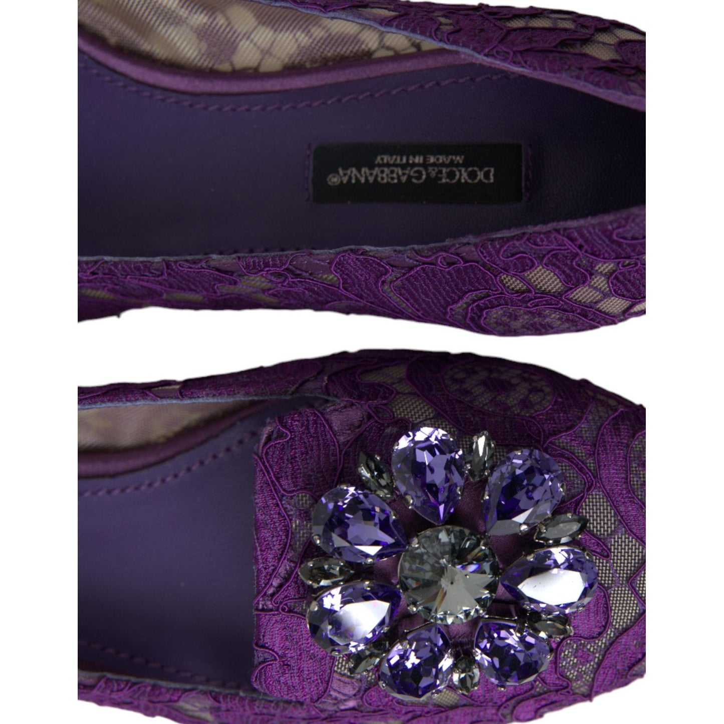 Dolce & Gabbana Dolce & Gabbana Elegant Floral Lace Vally Flat Shoes LA10303-37 1728,67345645728,Dolce & Gabbana,EU37/US6.5,Flat Shoes - Women - Shoes,Material: 56% Viscose 39% Cotton 5% Nylon,New with tags,Purple,Women