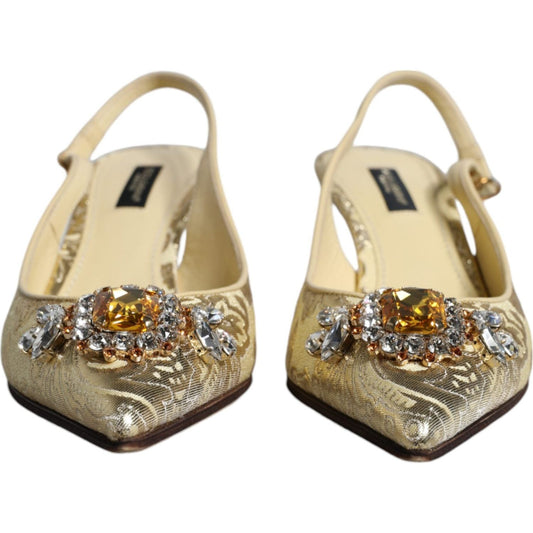 Dolce & Gabbana Dolce & Gabbana Gold Crystal Pumps Heels Slingbacks Shoes LA11792-37 1728,34% Lambskin,53% PL,6% P2,Dolce & Gabbana,EU37/US7,Gold,Material: 7% PA,Preowned / Defect,Sandals - Women - Shoes,Women