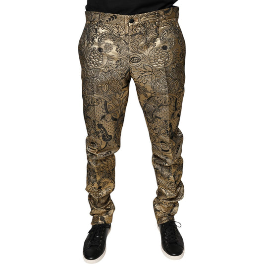 Dolce & Gabbana Dolce & Gabbana Gold Floral Jacquard Men Dress Pants PAN75361-52 1728,67345645728,Dolce & Gabbana,Gold,IT52 | XL,Jeans & Pants - Men - Clothing,Material: 81% Polyester 12% Metallized Polyester 7% Nylon,Men,New with tags