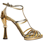 Dolce & Gabbana Gold Leather Baroque Heels Sandals Shoes Dolce & Gabbana Rosy Brown