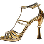 Dolce & Gabbana Gold Leather Baroque Heels Sandals Shoes Dolce & Gabbana Rosy Brown