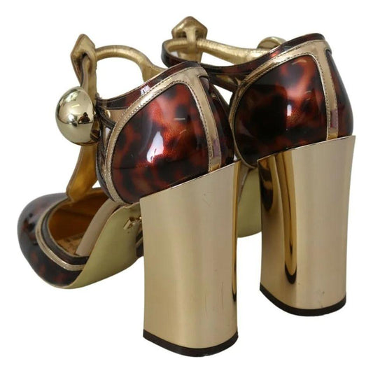Dolce & Gabbana Dolce & Gabbana Gold Leopard T-strap Pumps Sandals Shoes LA7775-41 1728,67345645728,Dolce & Gabbana,EU41/US10.5,Gold,Material: Leather,Preowned / Defect,Sandals - Women - Shoes,Women