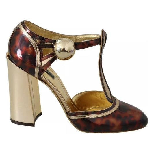 Dolce & Gabbana Dolce & Gabbana Gold Leopard T-strap Pumps Sandals Shoes LA7775-41 1728,67345645728,Dolce & Gabbana,EU41/US10.5,Gold,Material: Leather,Preowned / Defect,Sandals - Women - Shoes,Women