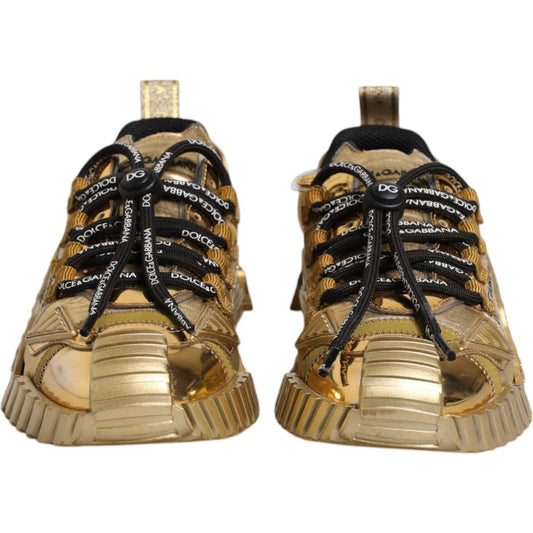 Dolce & Gabbana Dolce & Gabbana Gold Stretch Lace Up NS1 Sneakers Shoes LA12328-38 1728,67345645728,Dolce & Gabbana,EU38/US7.5,Gold,Material: 45% Polyester 30% Nylon 10% Leather 5% PVC 5% Cotton 5% Viscose,Preowned / Defect,Sneakers - Women - Shoes,Women