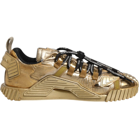 Dolce & Gabbana Dolce & Gabbana Gold Stretch Lace Up NS1 Sneakers Shoes LA12328-38 1728,67345645728,Dolce & Gabbana,EU38/US7.5,Gold,Material: 45% Polyester 30% Nylon 10% Leather 5% PVC 5% Cotton 5% Viscose,Preowned / Defect,Sneakers - Women - Shoes,Women