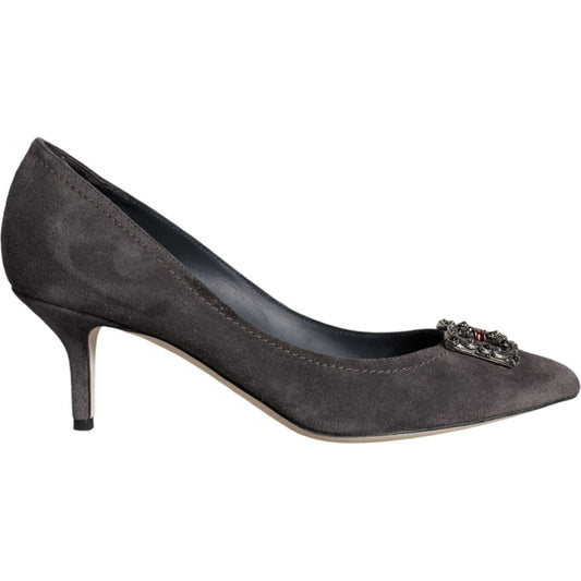Dolce & Gabbana Dolce & Gabbana Gray Amore Suede Bellucci Heels Pumps Shoes LA11594-38 1728,67345645728,Dolce & Gabbana,EU38/US7.5,Gray,Material: 100% Calf Leather,Preowned / Defect,Pumps - Women - Shoes,Women