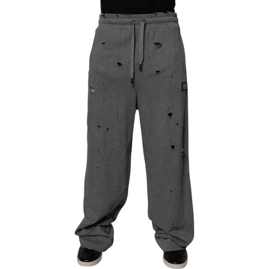 Dolce & Gabbana Gray Cotton RipStyle Straight Sweatpants Pants
