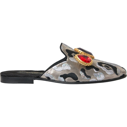 Dolce & Gabbana Dolce & Gabbana Gray Jacquard Crystal Mule Flat Sandals Shoes LA10561-40 1728,67345645728,Dolce & Gabbana,EU40/US9.5,Flat Shoes - Women - Shoes,Gray,Material: Leather,New with tags,Women