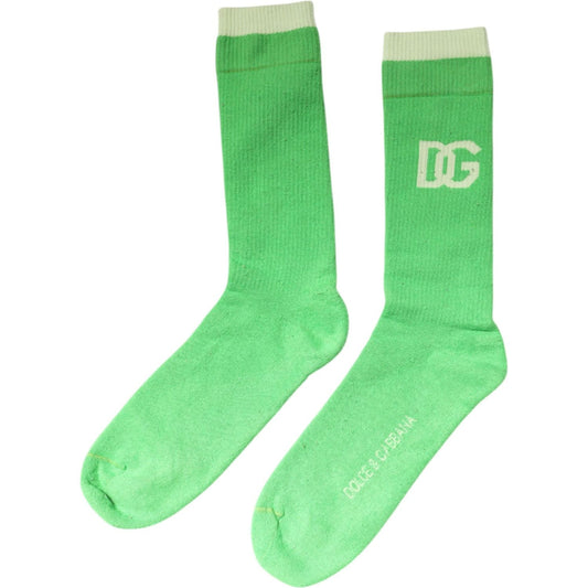 Dolce & Gabbana Dolce & Gabbana Green DG Logo Mid Calf Men Nylon Socks SCS2256-L 1728,67345645728,Accessories,Dolce & Gabbana,Green,L,Material: 55% Nylon 44% Cotton 1% Elastane,Men,Men - Accessories,New with tags,Socks - Men - Accessories
